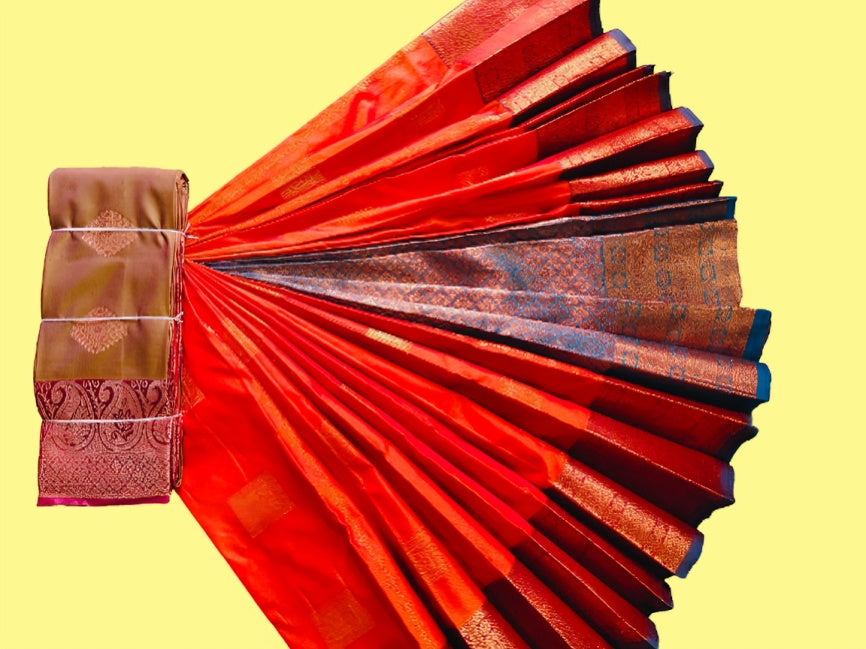 Elegant Soft Silk Saree with Rich Golden Zari Border & Pallu with Blouse