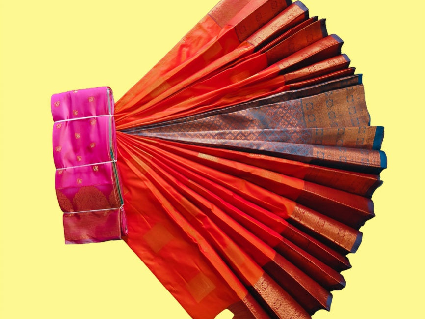 Elegant Soft Silk Saree with Rich Golden Zari Border & Pallu with Blouse