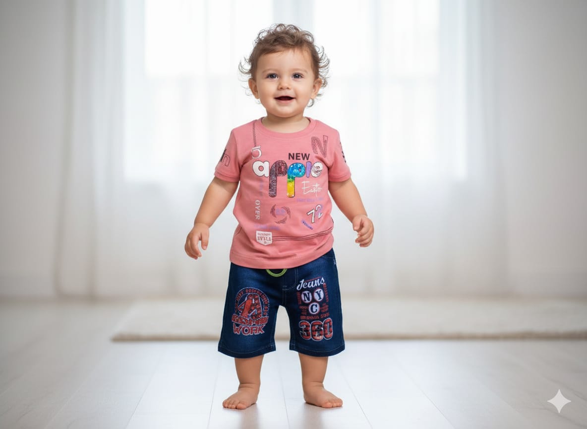 Boys Casual Printed Shirt & JEANS Shorts Set