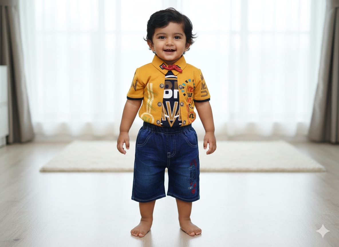 Boys Casual Printed Shirt & Denim Shorts Set