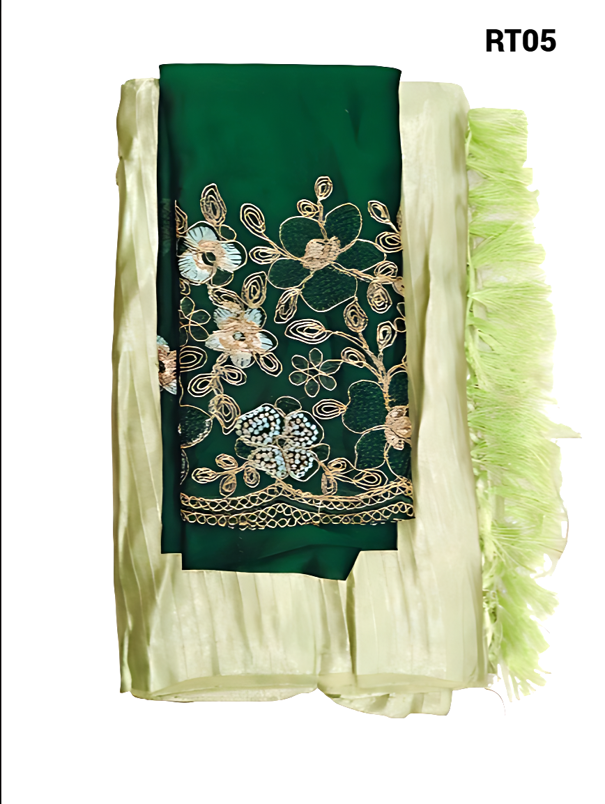 Elegant shineing Saree with Net emerodry Contrast blouse