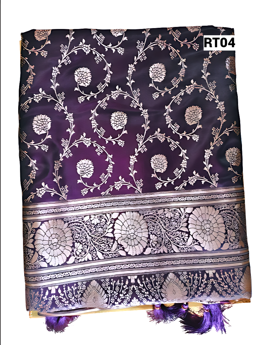 Elegant Teal Saree with Golden Floral Zari Work