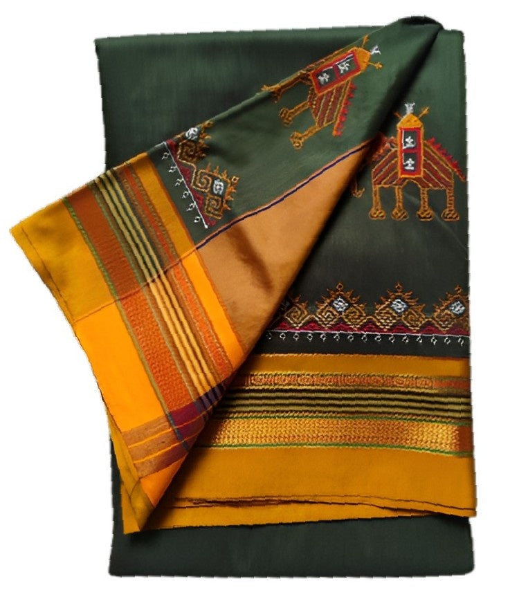 Kasuti Work ilkal Sarees with Running blouse piece for Womens