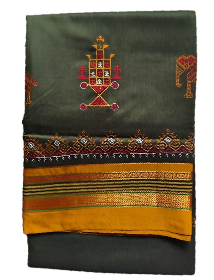 Kasuti Work ilkal Sarees with Running blouse piece for Womens