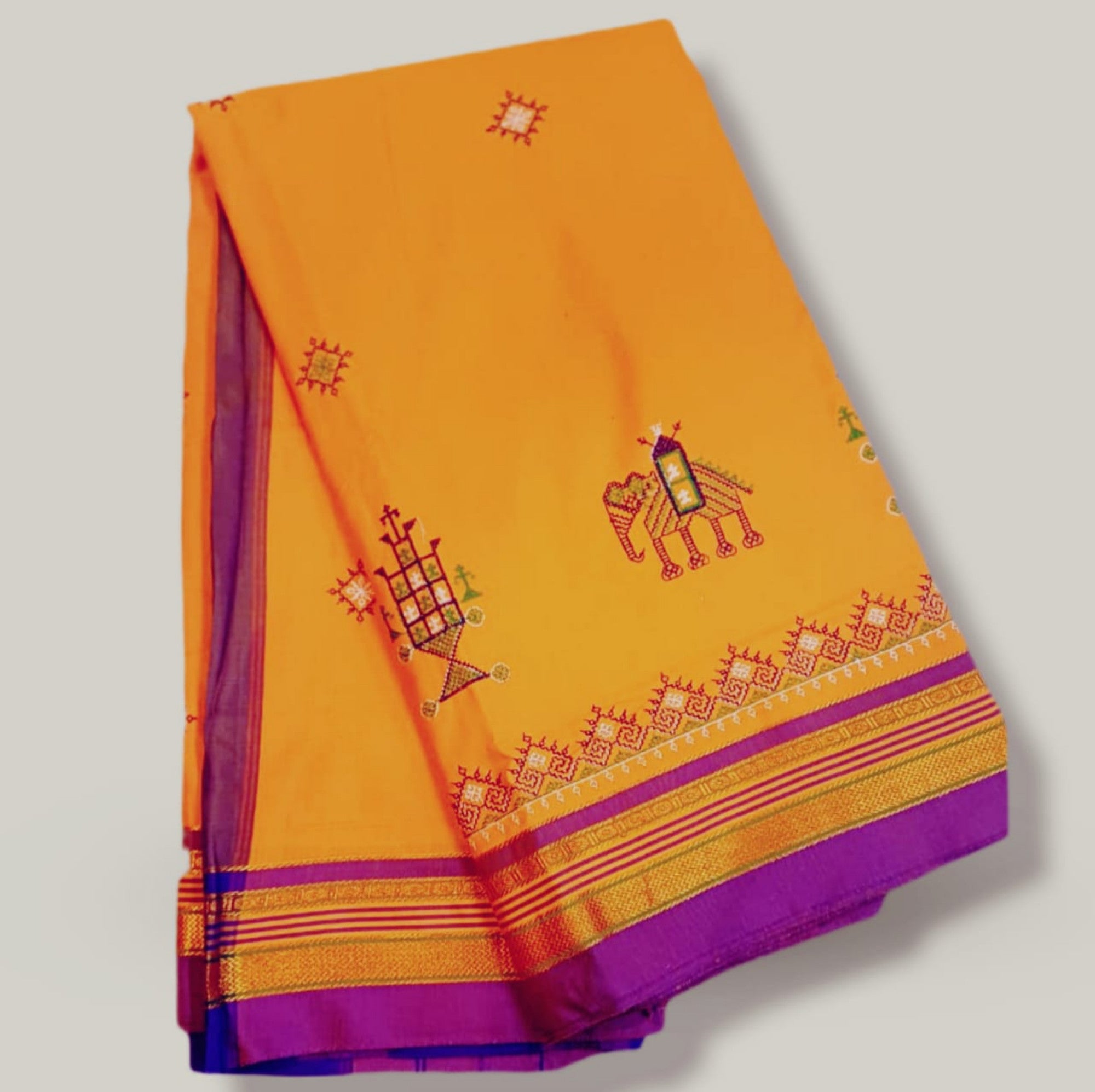Kasuti Work ilkal Sarees with Running blouse piece for womens
